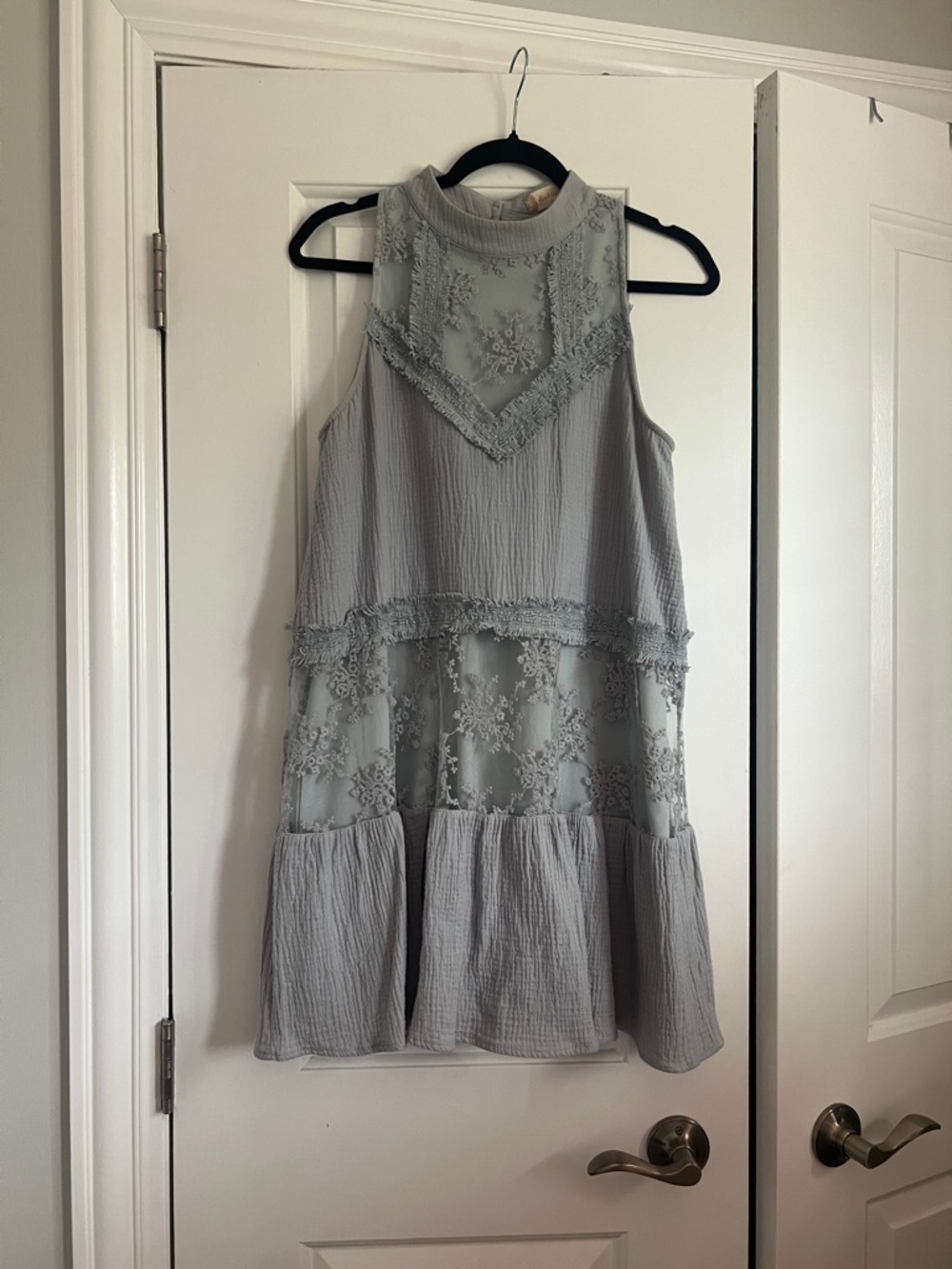 Altar'd State Light Gray Sleeveless Lace Trim Dress